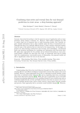 Combining time-series and textual data for taxi demand prediction in
  event areas: a deep learning approach