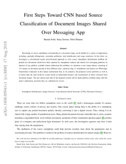 First Steps Toward CNN based Source Classification of Document Images
  Shared Over Messaging App