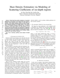 Haze Density Estimation via Modeling of Scattering Coefficients of
  Iso-depth Regions