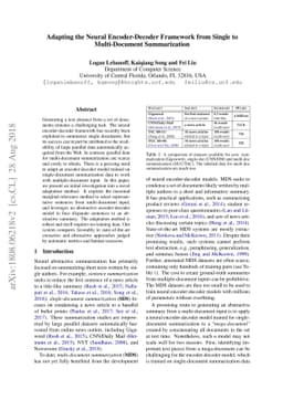 Adapting the Neural Encoder-Decoder Framework from Single to
  Multi-Document Summarization
