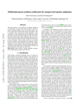Multimodal speech synthesis architecture for unsupervised speaker
  adaptation