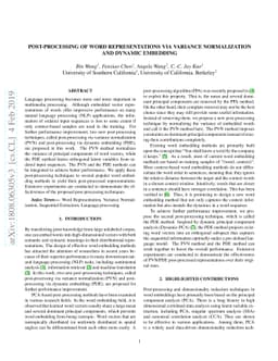 Post-Processing of Word Representations via Variance Normalization and
  Dynamic Embedding