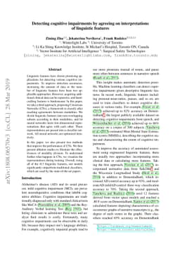Detecting cognitive impairments by agreeing on interpretations of
  linguistic features
