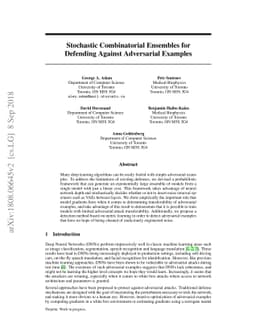 Stochastic Combinatorial Ensembles for Defending Against Adversarial
  Examples