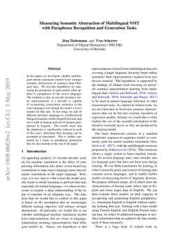 Measuring Semantic Abstraction of Multilingual NMT with Paraphrase
  Recognition and Generation Tasks
