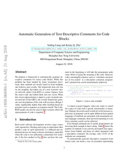Automatic Generation of Text Descriptive Comments for Code Blocks