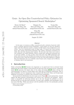 Genie: An Open Box Counterfactual Policy Estimator for Optimizing
  Sponsored Search Marketplace