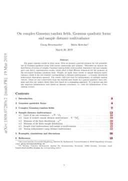 On complex Gaussian random fields, Gaussian quadratic forms and sample
  distance multivariance