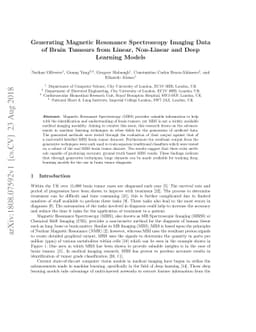 Generating Magnetic Resonance Spectroscopy Imaging Data of Brain Tumours
  from Linear, Non-Linear and Deep Learning Models