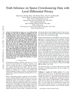 Truth Inference on Sparse Crowdsourcing Data with Local Differential
  Privacy