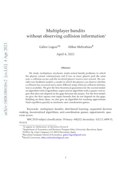 Multiplayer bandits without observing collision information