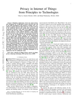 Privacy in Internet of Things: from Principles to Technologies