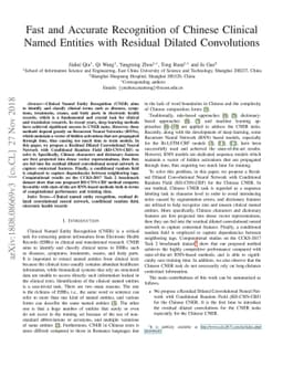 Fast and Accurate Recognition of Chinese Clinical Named Entities with
  Residual Dilated Convolutions