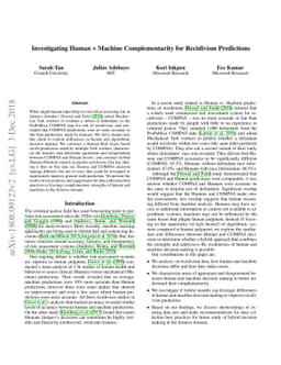 Investigating Human + Machine Complementarity for Recidivism Predictions