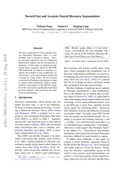 Toward Fast and Accurate Neural Discourse Segmentation