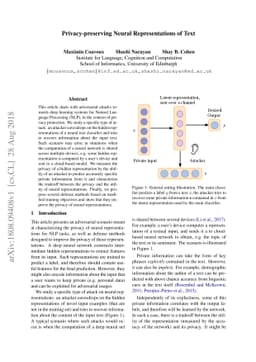 Privacy-preserving Neural Representations of Text