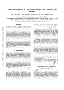 Voice Conversion Based on Cross-Domain Features Using Variational Auto
  Encoders