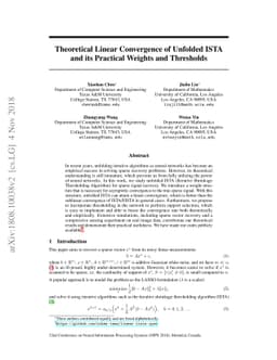 Theoretical Linear Convergence of Unfolded ISTA and its Practical
  Weights and Thresholds