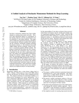 A Unified Analysis of Stochastic Momentum Methods for Deep Learning
