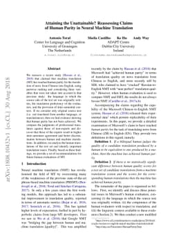 Attaining the Unattainable? Reassessing Claims of Human Parity in Neural
  Machine Translation