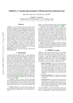 AISHELL-2: Transforming Mandarin ASR Research Into Industrial Scale