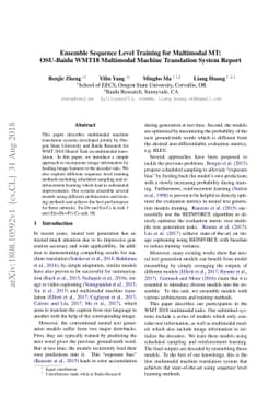 Ensemble Sequence Level Training for Multimodal MT: OSU-Baidu WMT18
  Multimodal Machine Translation System Report