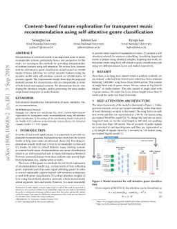 Content-based feature exploration for transparent music recommendation
  using self-attentive genre classification