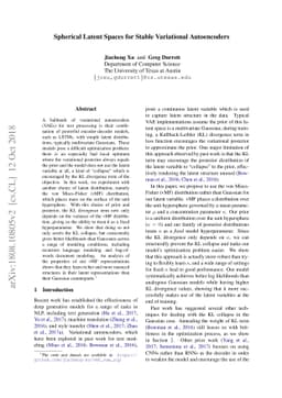 Spherical Latent Spaces for Stable Variational Autoencoders
