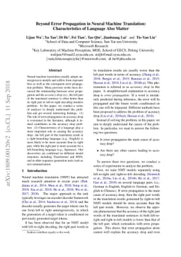 Beyond Error Propagation in Neural Machine Translation: Characteristics
  of Language Also Matter