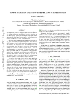 Linear regression analysis of template aging in iris biometrics