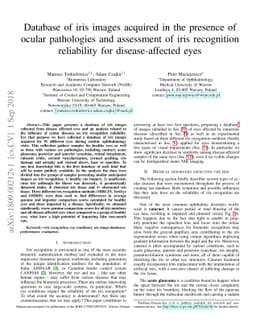 Database of iris images acquired in the presence of ocular pathologies
  and assessment of iris recognition reliability for disease-affected eyes