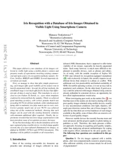 Iris Recognition with a Database of Iris Images Obtained in Visible
  Light Using Smartphone Camera