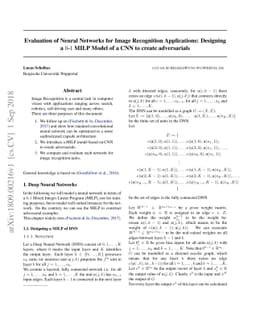 Evaluation of Neural Networks for Image Recognition Applications:
  Designing a 0-1 MILP Model of a CNN to create adversarials