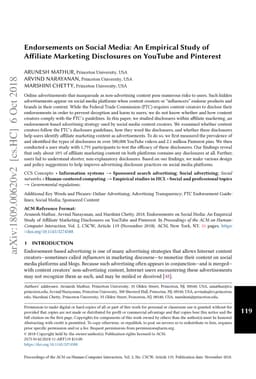 Endorsements on Social Media: An Empirical Study of Affiliate Marketing
  Disclosures on YouTube and Pinterest
