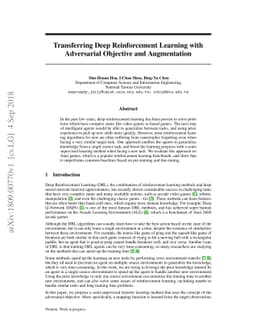 Transferring Deep Reinforcement Learning with Adversarial Objective and
  Augmentation