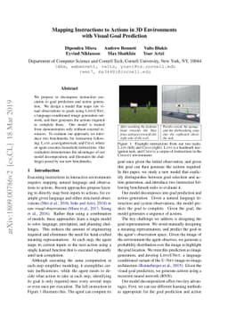 Mapping Instructions to Actions in 3D Environments with Visual Goal
  Prediction