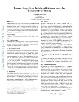 Towards Large Scale Training Of Autoencoders For Collaborative Filtering