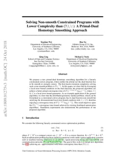 Solving Non-smooth Constrained Programs with Lower Complexity than
  $\mathcal{O}(1/\varepsilon)$: A Primal-Dual Homotopy Smoothing Approach