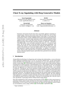 Chest X-ray Inpainting with Deep Generative Models