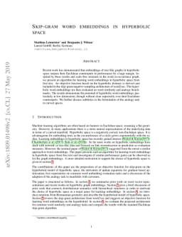 Skip-gram word embeddings in hyperbolic space