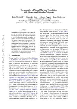 Document-Level Neural Machine Translation with Hierarchical Attention
  Networks