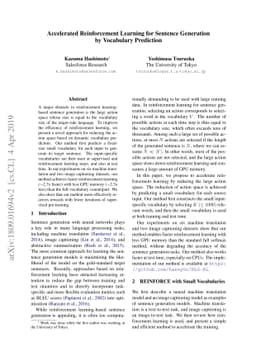 Accelerated Reinforcement Learning for Sentence Generation by Vocabulary
  Prediction