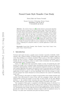 Neural Comic Style Transfer: Case Study