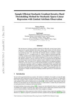 Sample Efficient Stochastic Gradient Iterative Hard Thresholding Method
  for Stochastic Sparse Linear Regression with Limited Attribute Observation