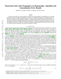 Wasserstein Soft Label Propagation on Hypergraphs: Algorithm and
  Generalization Error Bounds