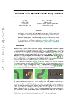 Recurrent World Models Facilitate Policy Evolution