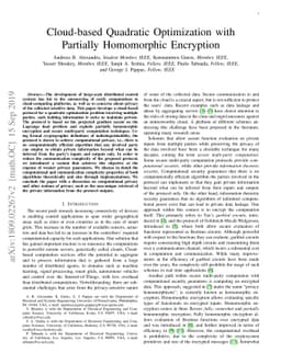Cloud-based Quadratic Optimization with Partially Homomorphic Encryption