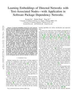 Learning Embeddings of Directed Networks with Text-Associated
  Nodes---with Applications in Software Package Dependency Networks