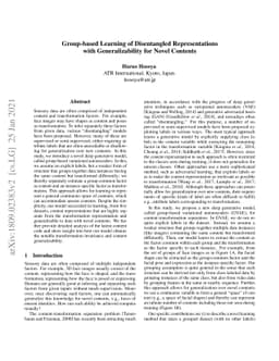 Group-based Learning of Disentangled Representations with
  Generalizability for Novel Contents