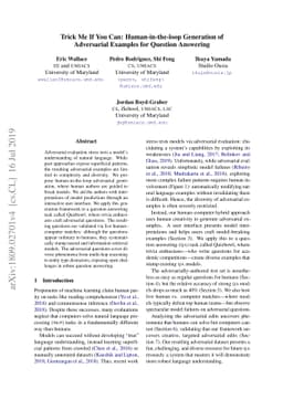 Trick Me If You Can: Human-in-the-loop Generation of Adversarial
  Examples for Question Answering